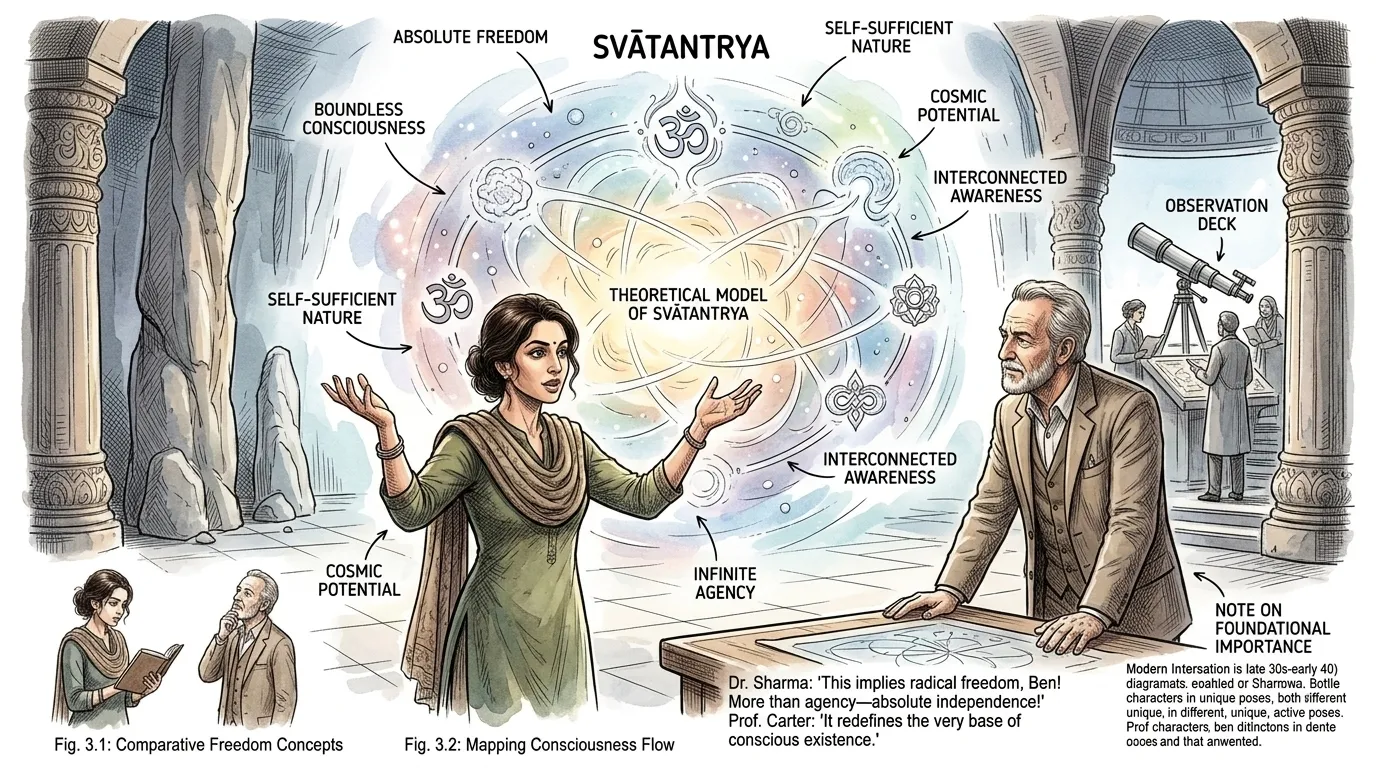 阿毗那瓦笈多最有力的思想之一是“自在”(Svātantrya),即意识本身固有的自由和绝对主权。夏尔马博士指出,这不仅仅是一个概念,而是一个活生生的… 阿毗那瓦笈多最有力的思想之一是“自在”(Svātantrya),即意识本身固有的自由和绝对主权。夏尔马博士指出,这不仅仅是一个概念,而是一个活生生的…