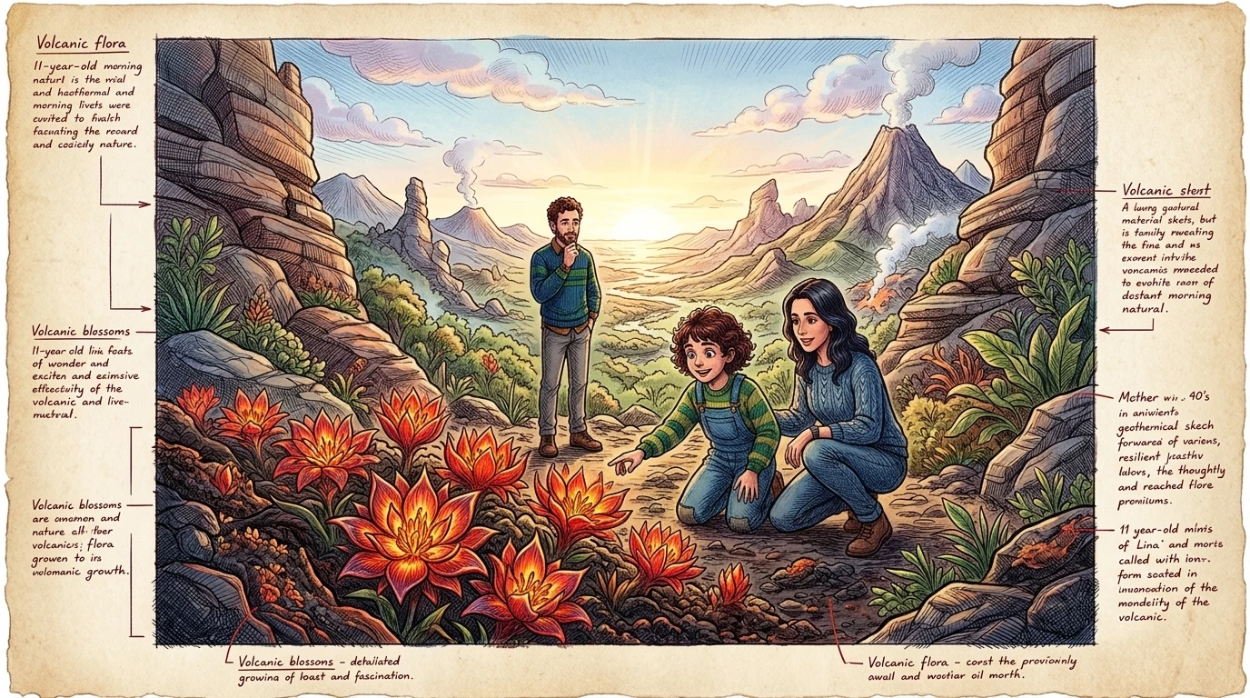 莉娜在爸爸妈妈前面蹦蹦跳跳，他们正漫步穿过一片火红的花园。“哇，妈妈，看这些奇妙的颜色！”她惊呼道，指着一片鲜红和橙色的花朵。