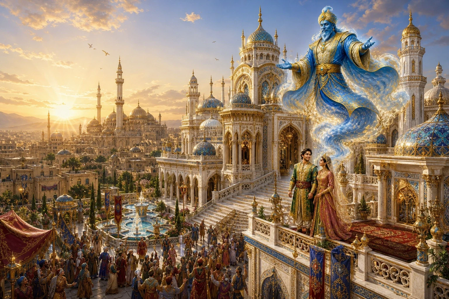 The Sultan agreed that Aladdin might marry the princess — if he could prove himself worthy. So Aladdin called upon the Spirit of the Lamp and wished for a… The Sultan agreed that Aladdin might marry the princess — if he could prove himself worthy. So Aladdin called upon the Spirit of the Lamp and wished for a…