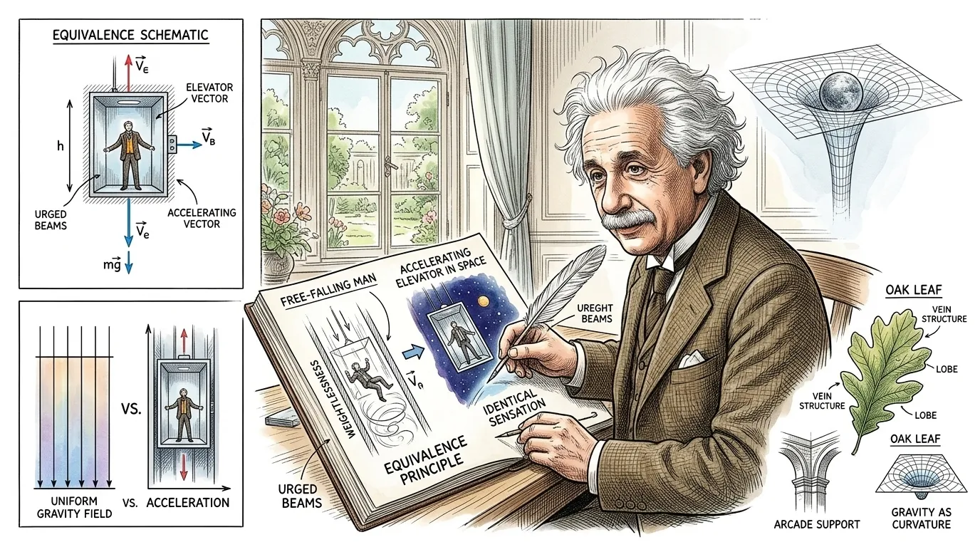 Einstein's 'happiest thought' arrived in 1907: if a person falls freely, they would not feel their own weight, meaning that gravity must be indistinguishable…