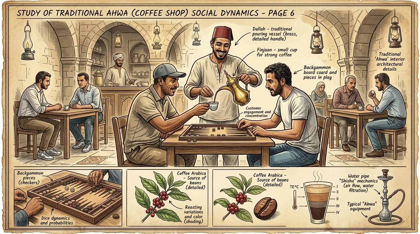 Traditional coffee shops, known as 'ahwas,' are social hubs where locals gather to sip strong Arabic coffee and play backgammon. Traditional coffee shops, known as 'ahwas,' are social hubs where locals gather to sip strong Arabic coffee and play backgammon.