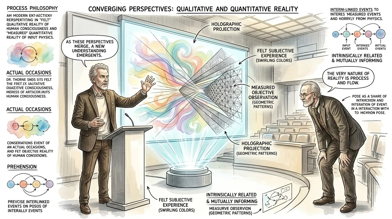Dr. Thorne continues, explaining that Whitehead's process philosophy directly confronts the modern tension between subjective experience and objective… Dr. Thorne continues, explaining that Whitehead's process philosophy directly confronts the modern tension between subjective experience and objective…