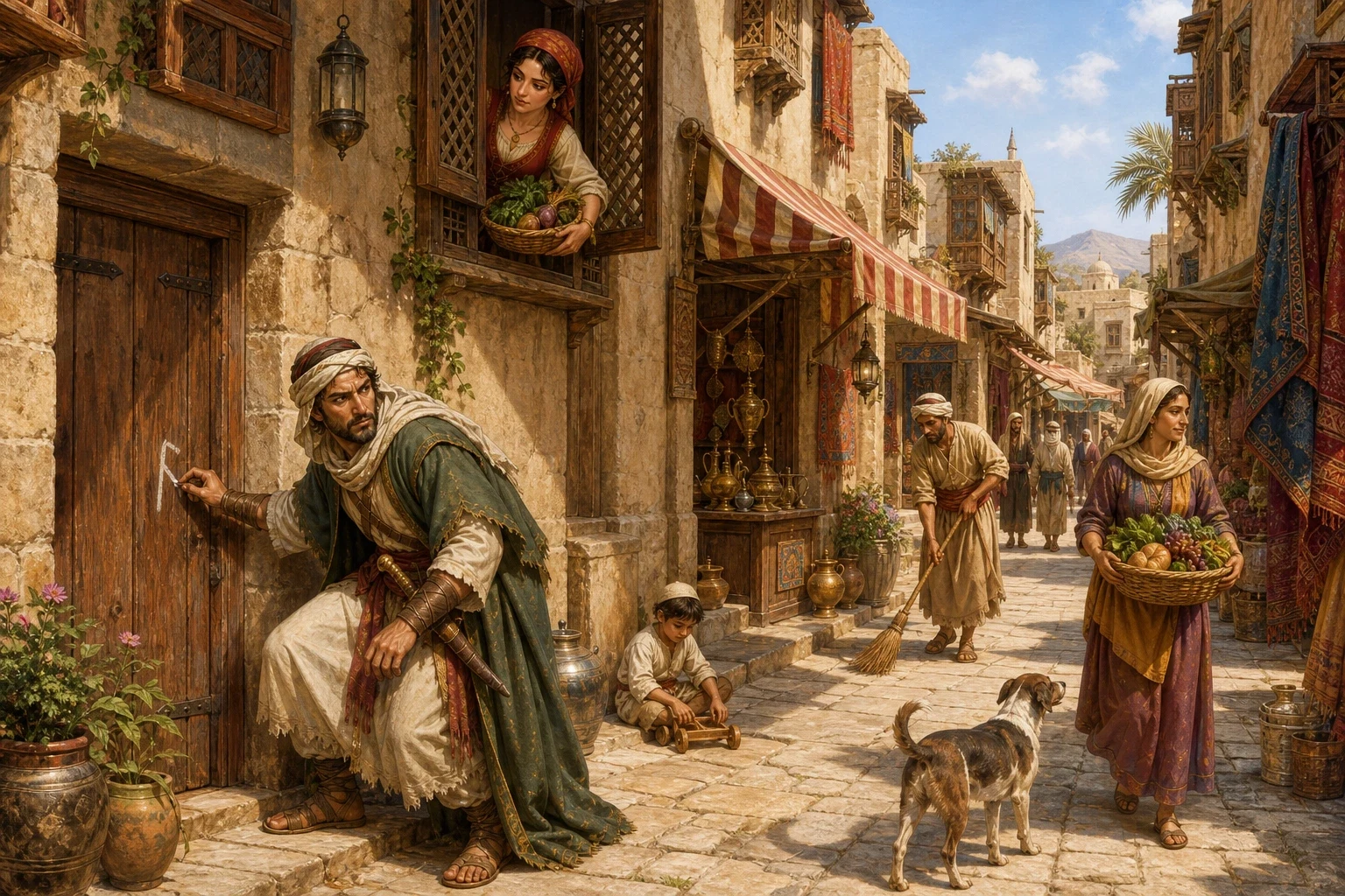 To find the man who knew their secret, the thieves sent one of their band into the town, disguised as an ordinary traveller. To find the man who knew their secret, the thieves sent one of their band into the town, disguised as an ordinary traveller.
