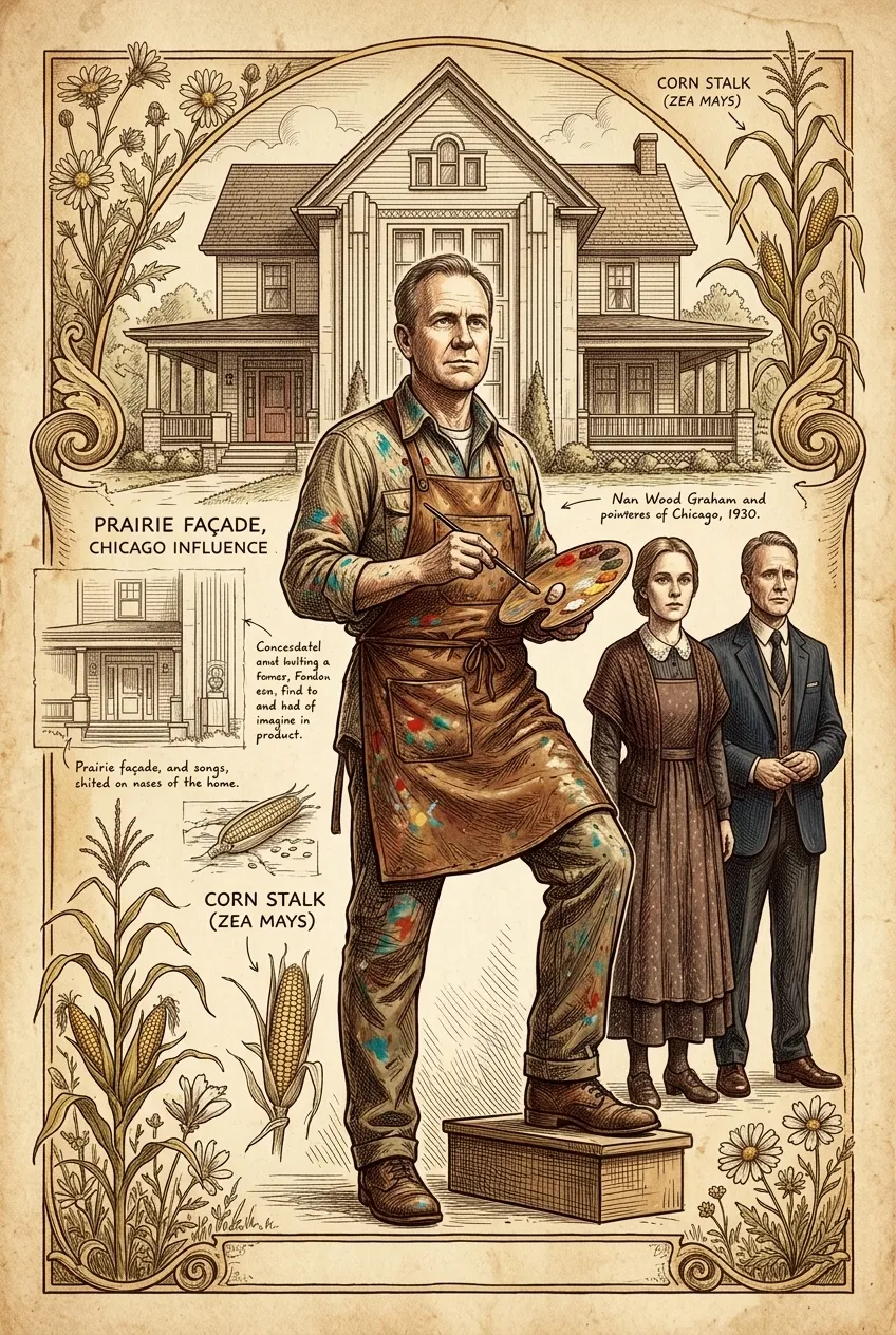 American Gothic by Grant Wood (Chicago, USA — 1930) — 图书封面 — Wonder Arts