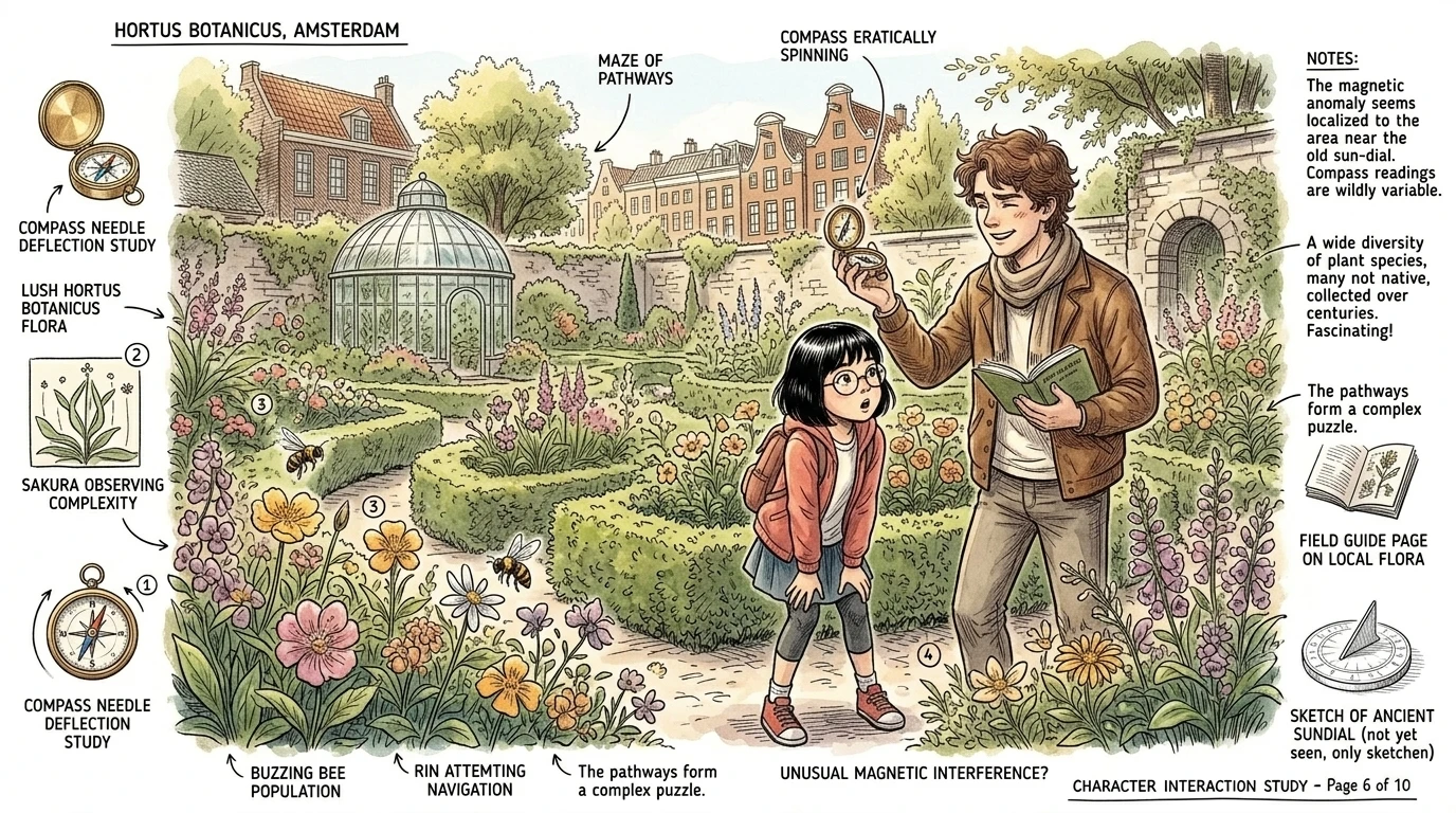 他们抵达了阿姆斯特丹最古老的植物园——霍特斯植物园。空气中弥漫着蜜蜂的嗡嗡声和上千种花朵的芬芳。“我们从哪里开始呢?”樱花问道,凝视着迷宫般的路径。 他们抵达了阿姆斯特丹最古老的植物园——霍特斯植物园。空气中弥漫着蜜蜂的嗡嗡声和上千种花朵的芬芳。“我们从哪里开始呢?”樱花问道,凝视着迷宫般的路径。