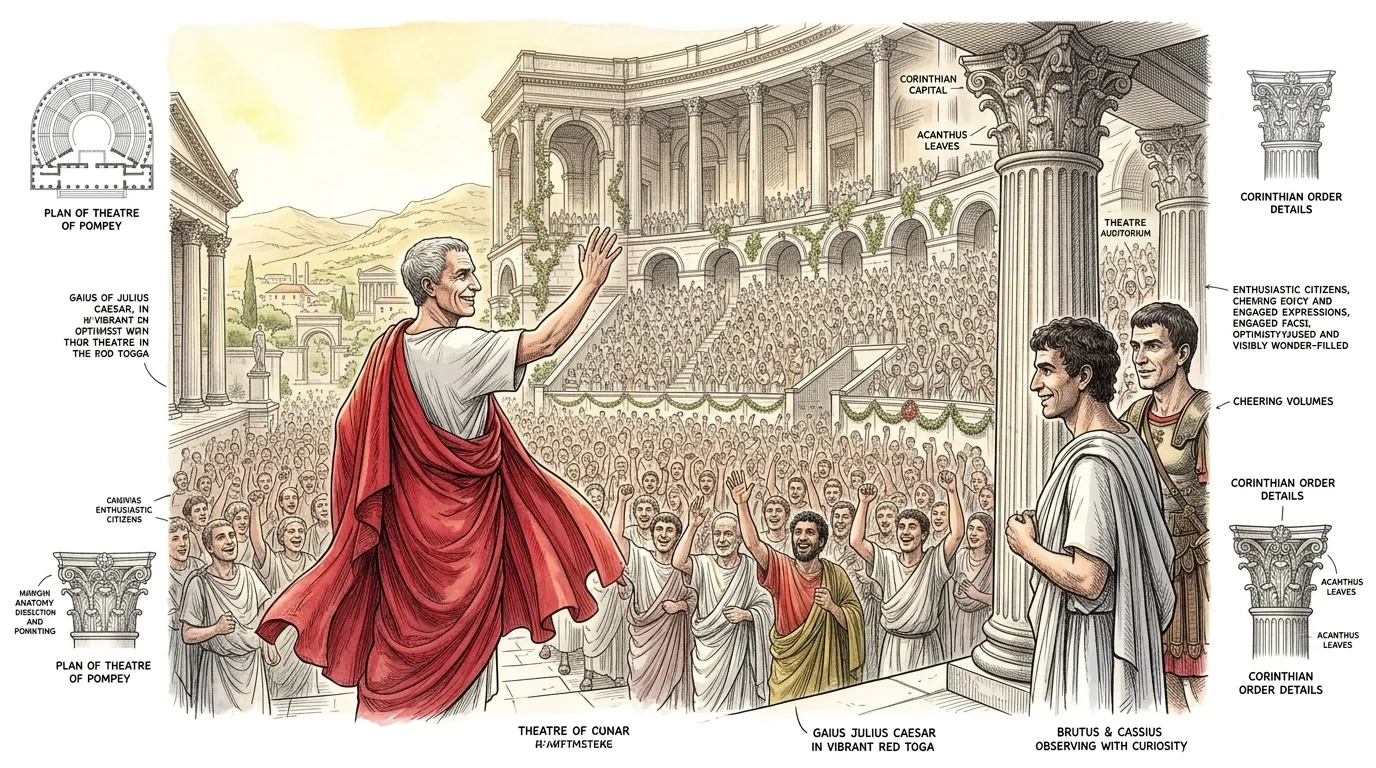 March 15, 44 BC. The Ides of March. Thousands packed the Theatre of Pompey. Gaius Julius Caesar, the dictator of Rome, was about to learn the price of ambition. March 15, 44 BC. The Ides of March. Thousands packed the Theatre of Pompey. Gaius Julius Caesar, the dictator of Rome, was about to learn the price of ambition.