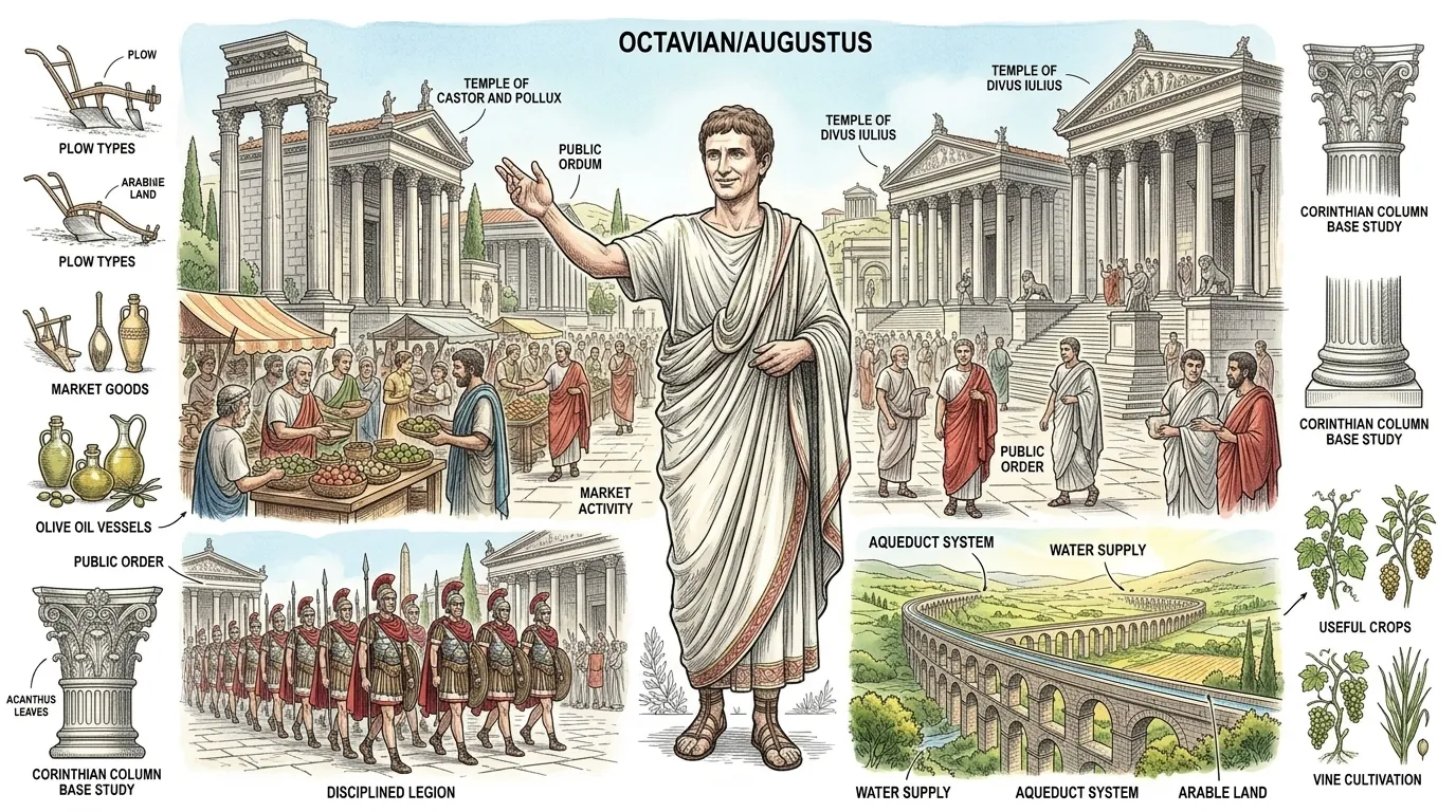 Octavian, now Augustus, ushered in an era of peace and prosperity known as the Pax Romana. He reformed the government, created a professional army, and… Octavian, now Augustus, ushered in an era of peace and prosperity known as the Pax Romana. He reformed the government, created a professional army, and…