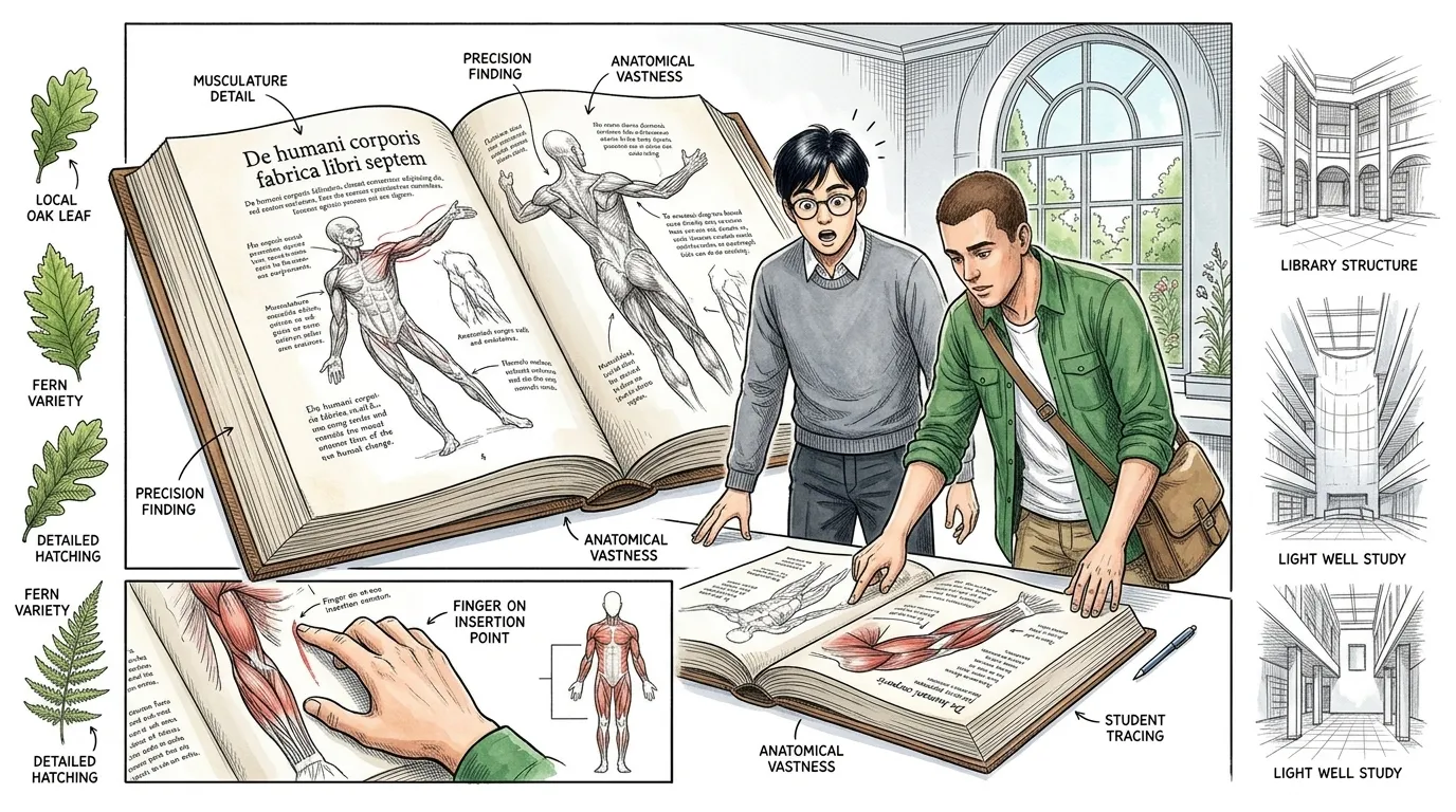 维萨里于一五四三年出版的巨著《人体构造论七卷》(拉丁语:De humani corporis fabrica libri… 维萨里于一五四三年出版的巨著《人体构造论七卷》(拉丁语:De humani corporis fabrica libri…