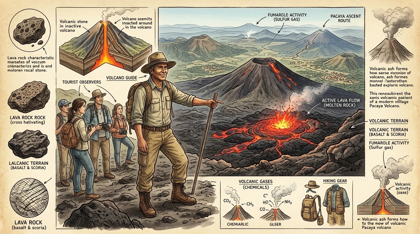 徒步登上帕卡亚火山之巅,可将周围的壮丽景色尽收眼底。熔岩流营造出一种超现实、近乎超凡脱俗的体验。当地向导带领游客穿梭于火山地貌中,分享该地区地质的独… 徒步登上帕卡亚火山之巅,可将周围的壮丽景色尽收眼底。熔岩流营造出一种超现实、近乎超凡脱俗的体验。当地向导带领游客穿梭于火山地貌中,分享该地区地质的独…