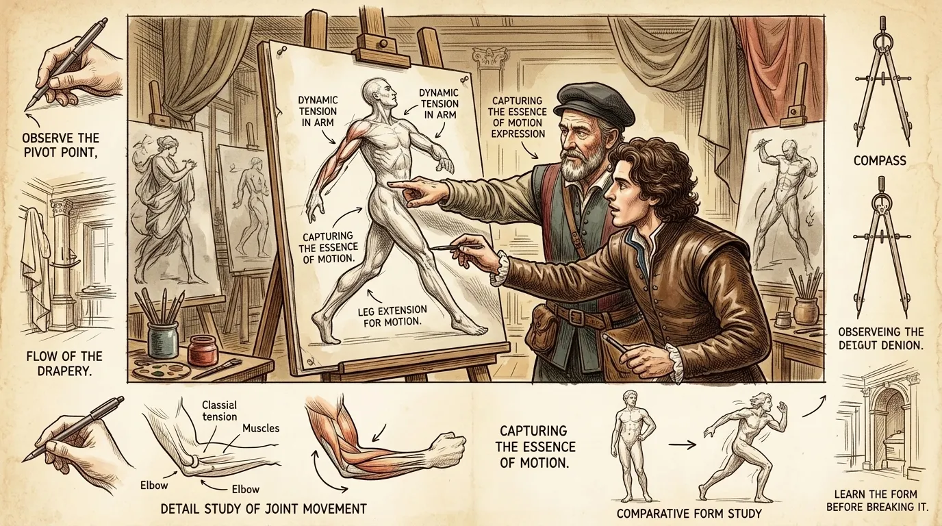 Agostino Carracci, a master painter and engraver, guides the young Gian Lorenzo in the art of drawing and anatomy. Carracci's studio, filled with sketches and… Agostino Carracci, a master painter and engraver, guides the young Gian Lorenzo in the art of drawing and anatomy. Carracci's studio, filled with sketches and…