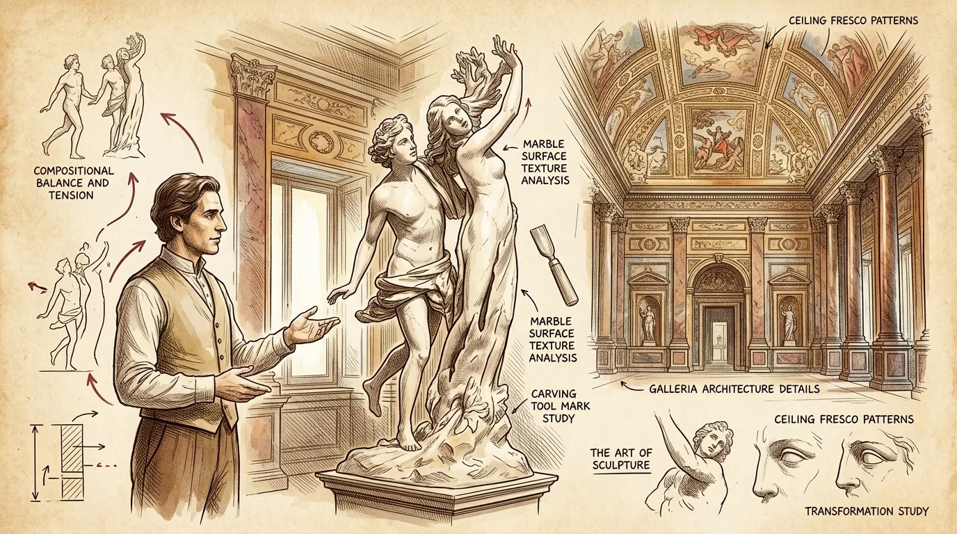 In the Galleria Borghese, Bernini's spirit seems to linger, his vision echoing through the centuries. The marble figures of Apollo and Daphne stand as a… In the Galleria Borghese, Bernini's spirit seems to linger, his vision echoing through the centuries. The marble figures of Apollo and Daphne stand as a…