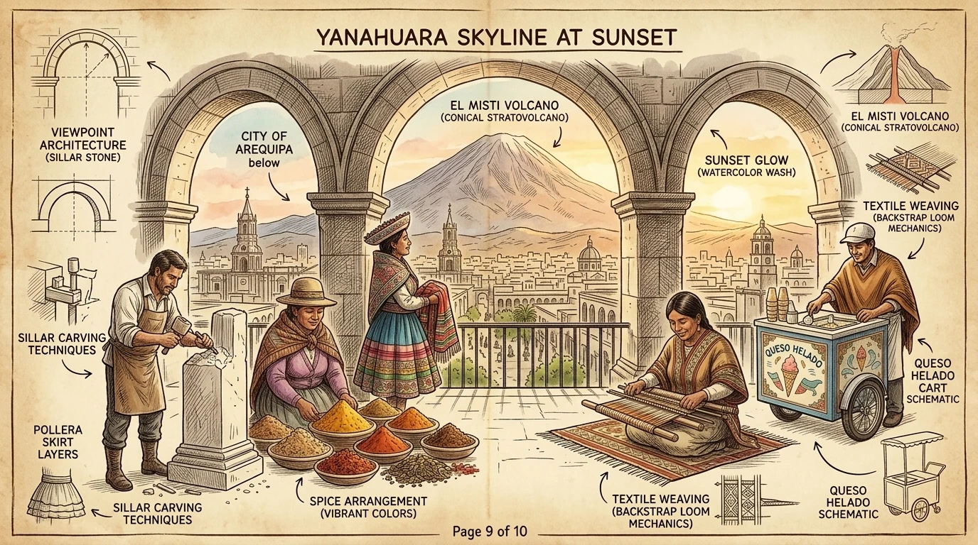 亚纳瓦拉观景台可将阿雷基帕及周边火山(包括米斯蒂火山)的壮丽景色尽收眼底。观景台的白色火山石拱门为城市天际线勾勒出一幅如画的框架。 亚纳瓦拉观景台可将阿雷基帕及周边火山(包括米斯蒂火山)的壮丽景色尽收眼底。观景台的白色火山石拱门为城市天际线勾勒出一幅如画的框架。