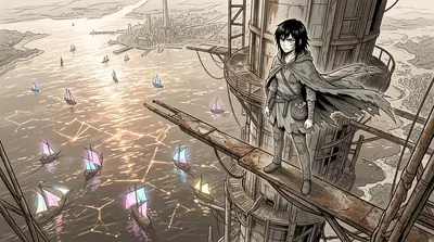 The Starlight Rivers glimmered, reflecting the fractured constellations above. Ships with luminous sails drifted silently, their hulls casting long, shimmering…