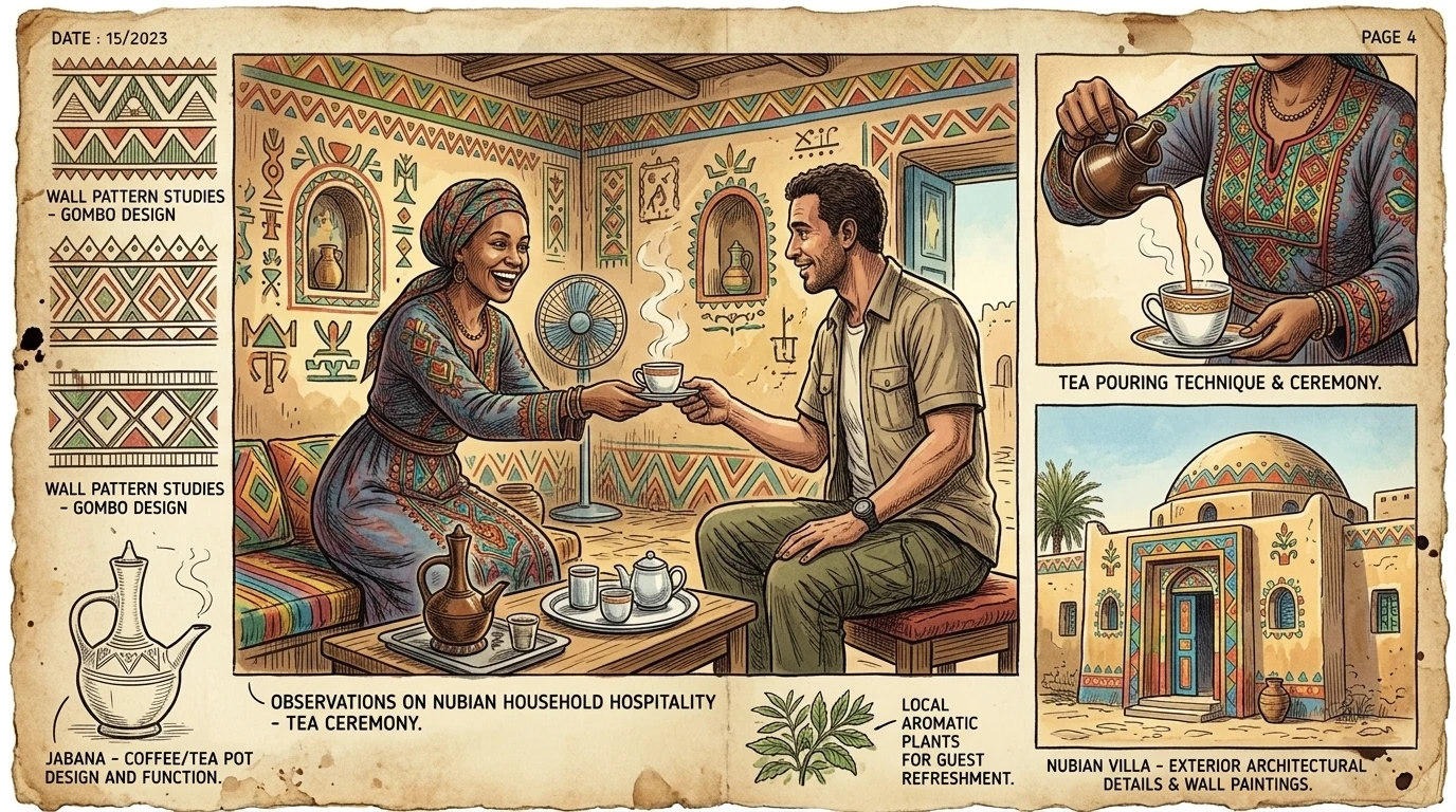 In a Nubian village, visitors are greeted with warm smiles and generous hospitality, often invited into colorful homes for tea and conversation. In a Nubian village, visitors are greeted with warm smiles and generous hospitality, often invited into colorful homes for tea and conversation.