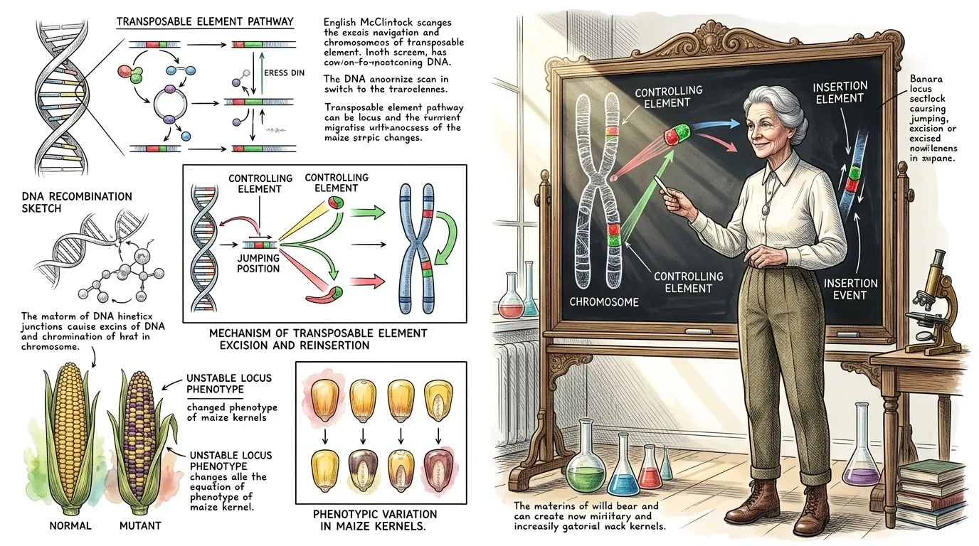 她一丝不苟的细胞遗传学分析得出了一个大胆的结论:DNA 片段并非固定不变,而可以在基因组内从一个位置移动到另一个位置。 她一丝不苟的细胞遗传学分析得出了一个大胆的结论:DNA 片段并非固定不变,而可以在基因组内从一个位置移动到另一个位置。