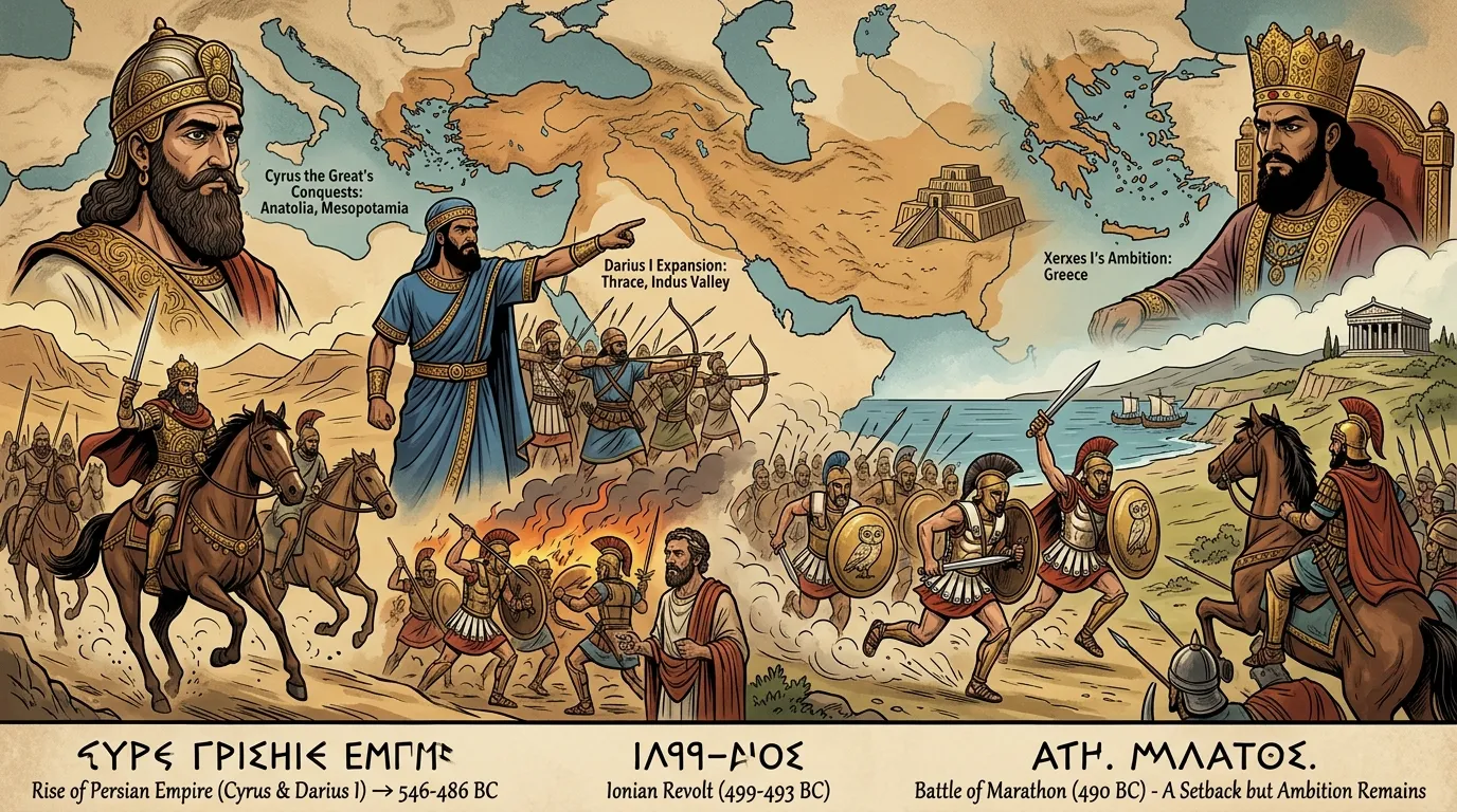 Decades before Salamis, the Persian Empire, under Cyrus the Great and later Darius I, had expanded rapidly, swallowing up kingdoms from Anatolia to the Indus…