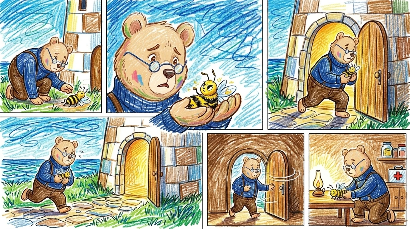 “哦,你这可怜的小家伙!”贝瑞轻柔地捧起蜜蜂,惊呼道,“我就叫你……巴兹!”他想起爷爷曾对他说过的话:“正如列奥纳多·达·芬奇所说,‘我们的生命是由… “哦,你这可怜的小家伙!”贝瑞轻柔地捧起蜜蜂,惊呼道,“我就叫你……巴兹!”他想起爷爷曾对他说过的话:“正如列奥纳多·达·芬奇所说,‘我们的生命是由…