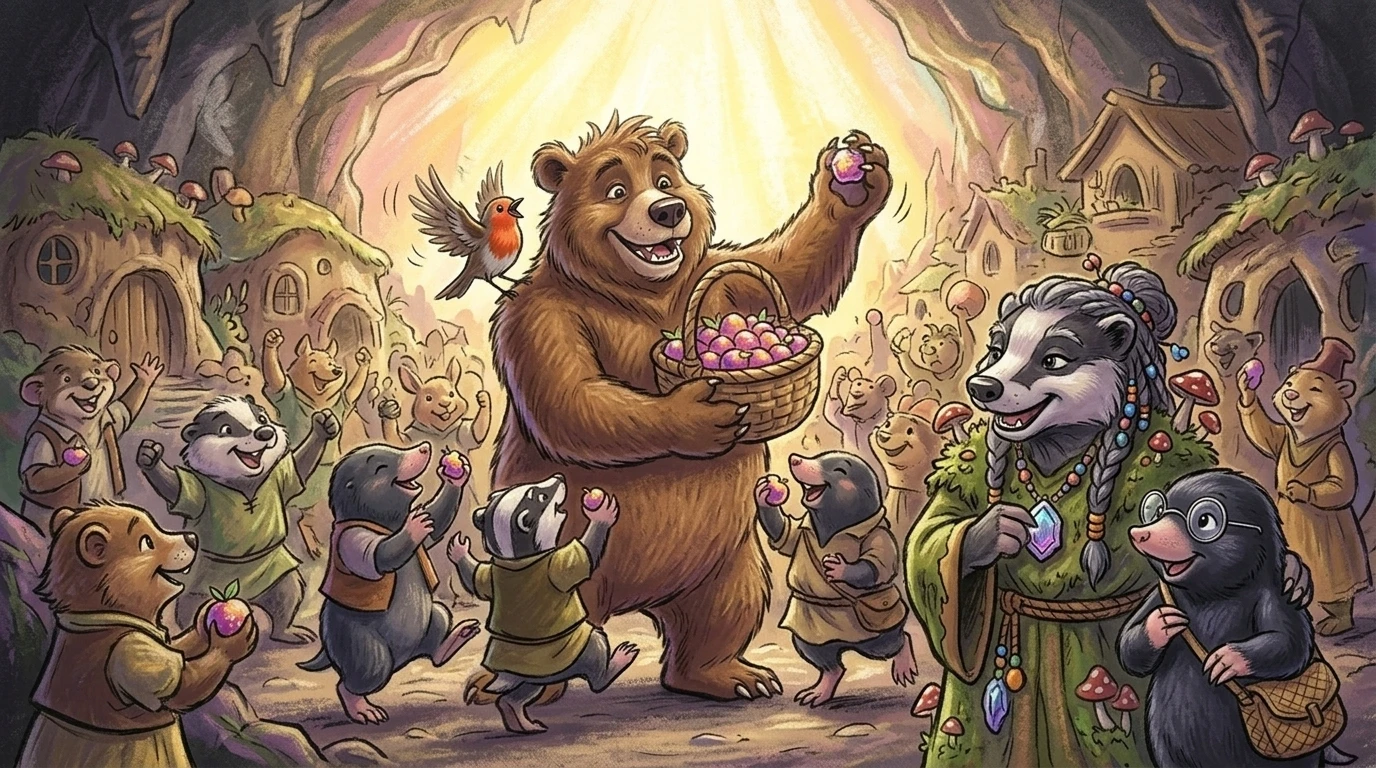 回到地下村庄,巨型晶洞比以往任何时候都更加闪耀,为欢庆的村民们投下温暖的光芒。“谢谢你,贝瑞!”他们欢呼道。贝瑞… 回到地下村庄,巨型晶洞比以往任何时候都更加闪耀,为欢庆的村民们投下温暖的光芒。“谢谢你,贝瑞!”他们欢呼道。贝瑞…