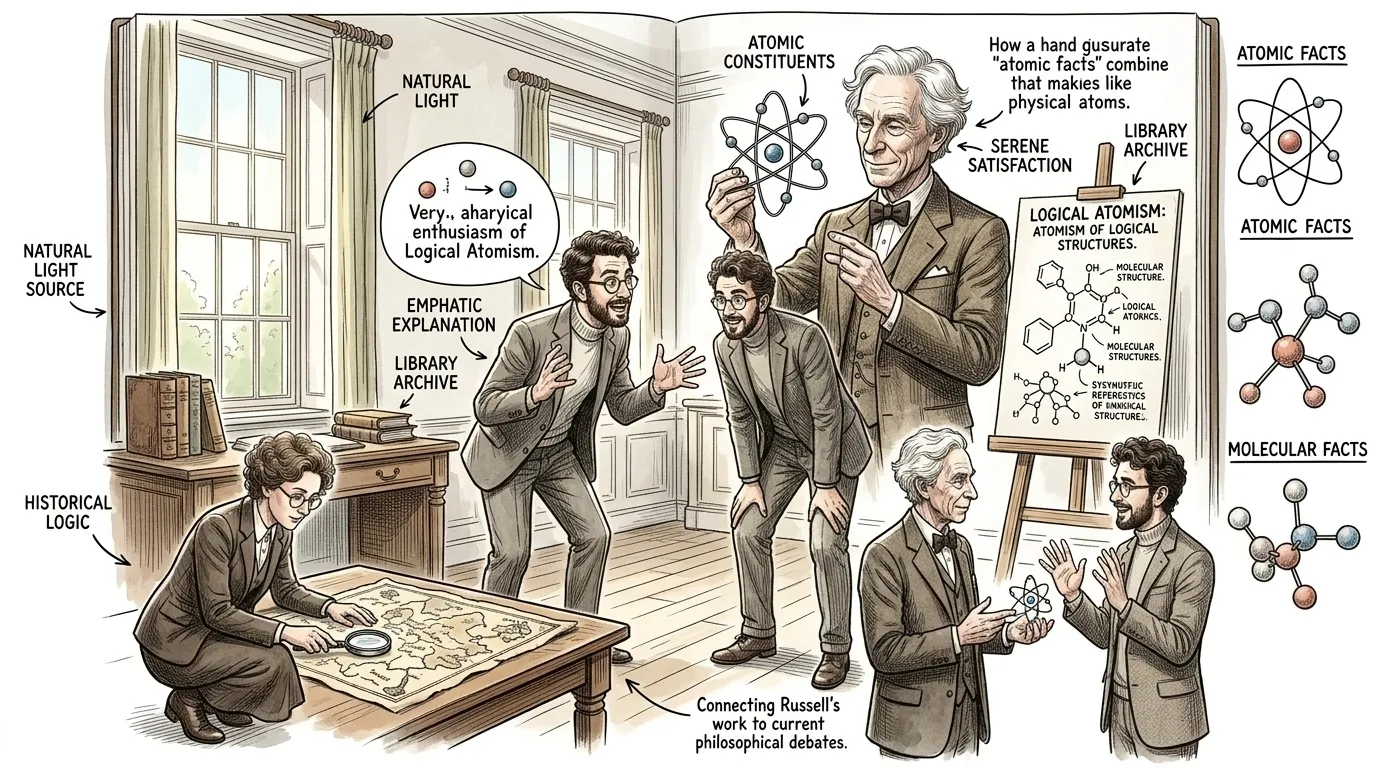 From his work on logic and language, Russell articulated 'Logical Atomism.' This view proposed that the world is ultimately composed of 'atomic facts' – simple… From his work on logic and language, Russell articulated 'Logical Atomism.' This view proposed that the world is ultimately composed of 'atomic facts' – simple…