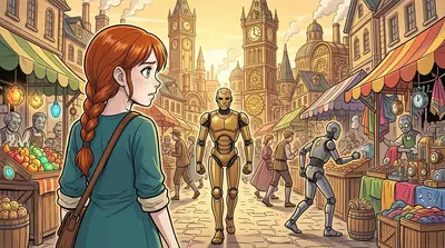 Anya hurried through the bustling marketplace, her satchel bouncing against her hip. Late again! Professor Eldrin's class on Harmonic Engineering started…