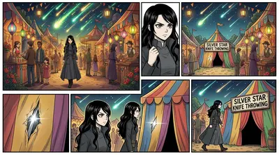 "Lost, little sparrow?" a raspy voice croaked from the shadows. Madame Evangeline, the carnival's fortune teller, emerged, her face a roadmap of wrinkles etched…