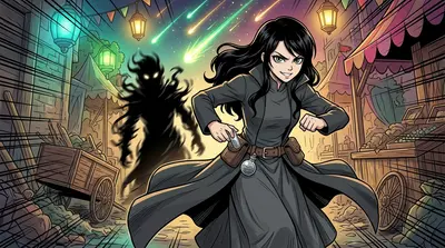 Roxanne hurled the meteor dust into the air. It exploded in a blinding flash of starlight, searing the Night Weaver's shadowy form.