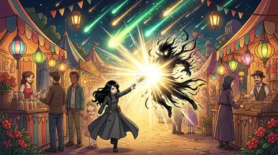 As the Night Weaver weakened, a figure stumbled out of the shadows—a young man, gaunt and pale, but alive. "Daniel!" Roxanne cried, rushing towards him.