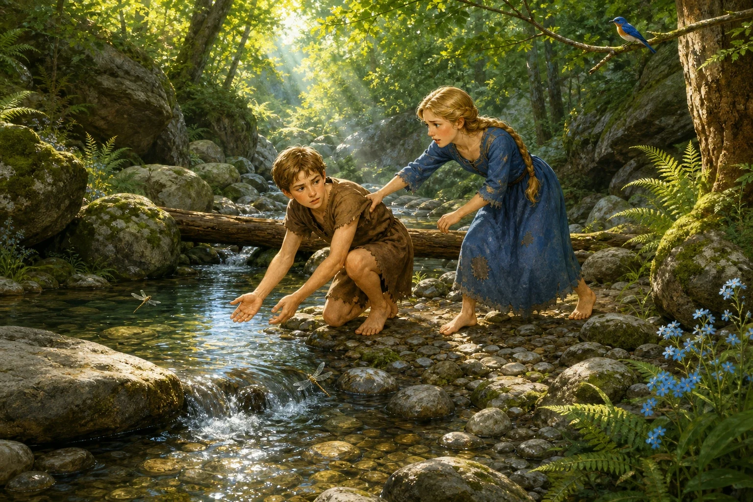 By morning the brother was so thirsty that he could hardly walk another step. 'Let us just drink from this stream,' he said, kneeling at the edge of a clear… By morning the brother was so thirsty that he could hardly walk another step. 'Let us just drink from this stream,' he said, kneeling at the edge of a clear…