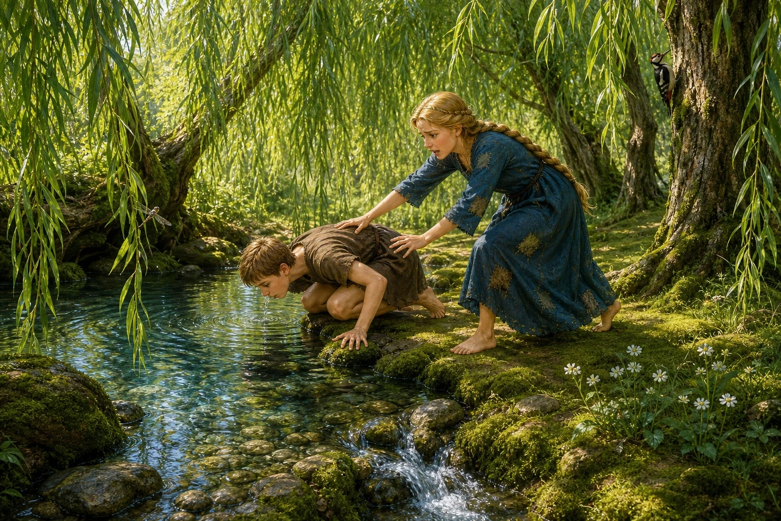 They walked on for hours under the trees until the brother's thirst grew unbearable again. This time they came upon a spring bubbling up quietly under a stand… They walked on for hours under the trees until the brother's thirst grew unbearable again. This time they came upon a spring bubbling up quietly under a stand…