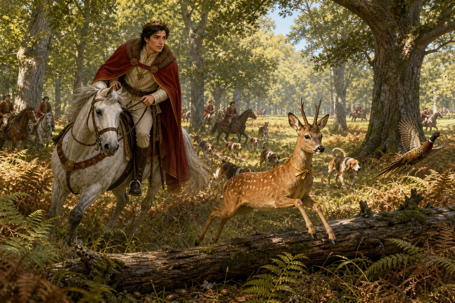 One day the hunt came through that part of the forest, the king's own hunt, with horses and hounds and horns echoing between the trees. One day the hunt came through that part of the forest, the king's own hunt, with horses and hounds and horns echoing between the trees.