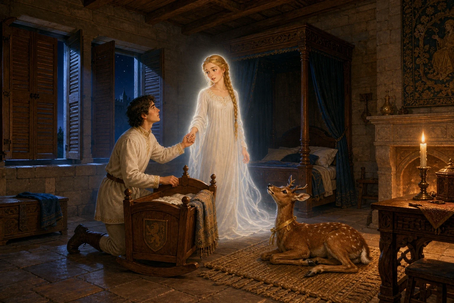 Time passed, and the queen gave birth to a baby boy, and everyone in the castle rejoiced — but not the witch, her old stepmother, who had followed them in… Time passed, and the queen gave birth to a baby boy, and everyone in the castle rejoiced — but not the witch, her old stepmother, who had followed them in…