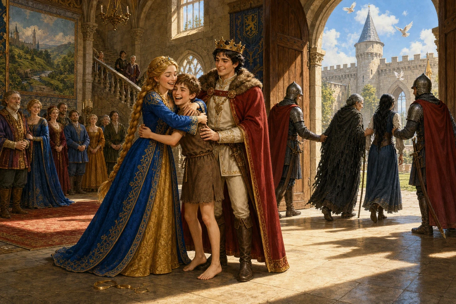 When the king asked his true queen who had done this cruel thing to her, she told him everything, and the witch and her false daughter were brought before the… When the king asked his true queen who had done this cruel thing to her, she told him everything, and the witch and her false daughter were brought before the…