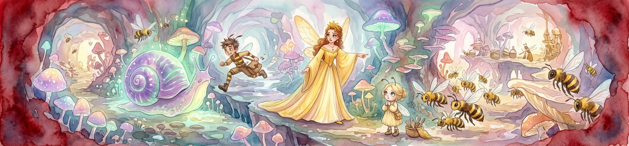 “快点,巴兹!”蜂后比阿特丽斯喊道,她的声音在巨大的蘑菇隧道中回荡。小巴兹,她最小的孩子,嗖地一声飞过,差点撞上一只巨大的发光蜗牛。 “快点,巴兹!”蜂后比阿特丽斯喊道,她的声音在巨大的蘑菇隧道中回荡。小巴兹,她最小的孩子,嗖地一声飞过,差点撞上一只巨大的发光蜗牛。