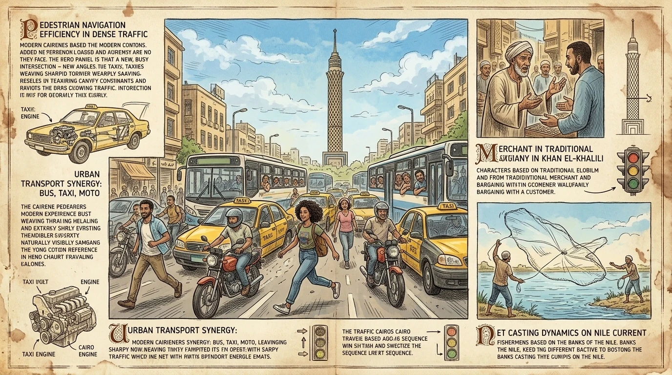 Kairos Straßen wimmeln von gelben Taxis, Motorrädern, die sich durch den Verkehr schlängeln, und Bussen, die mit Pendlern überfüllt sind. Kairos Straßen wimmeln von gelben Taxis, Motorrädern, die sich durch den Verkehr schlängeln, und Bussen, die mit Pendlern überfüllt sind.
