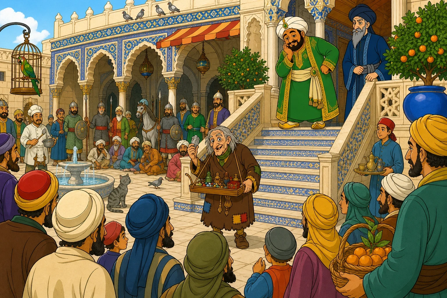 The pedlar was brought up into the courtyard, and the whole palace came to look — guards, cooks, gardeners, scribes, the men waiting with petitions, and a good…