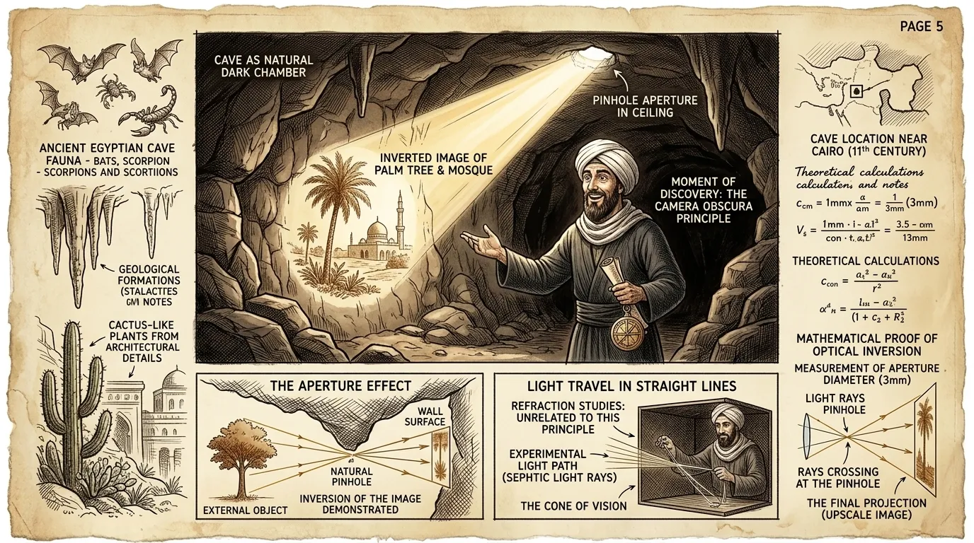 Seeking refuge from the desert heat, Ibn al-Haytham finds himself in a dark cave. A single ray of sunlight pierces through a small opening, projecting an…
