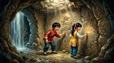 低语瀑布名副其实，水流潺潺而下，轻柔的低语声仿佛在微风中诉说着秘密。瀑布后面，他们发现了一个隐藏的洞穴，入口被水幕遮蔽。
