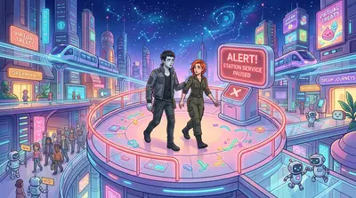 Suddenly, the platform shuddered. Red alerts flashed across the digital displays. A voice boomed: "System breach detected! Suddenly, the platform shuddered. Red alerts flashed across the digital displays. A voice boomed: "System breach detected!