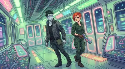 Kai hesitated, then stepped onto the train. "Let's see where this goes," he said, his voice echoing in the empty car. Rina followed, her hand resting on her… Kai hesitated, then stepped onto the train. "Let's see where this goes," he said, his voice echoing in the empty car. Rina followed, her hand resting on her…