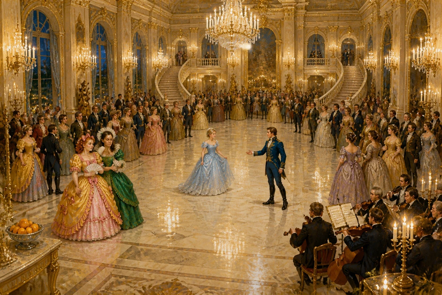 The golden coach swept up to the palace, and Cinderella stepped down into a blaze of light. The ballroom was vast, with mirrors and chandeliers and a hundred…