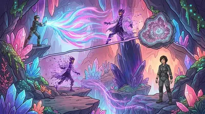 "This ends now, Silas!" Elara roared, her voice echoing through the cave. She unleashed the energy, a torrent of pure light and code.