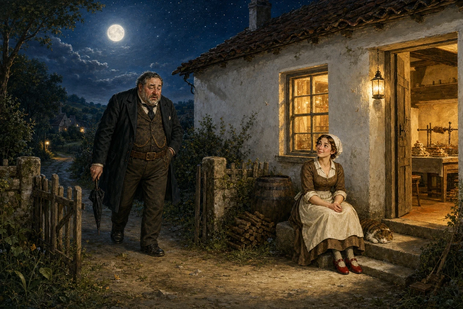 At last the master gave up the chase, out of breath and quite unable to catch the guest, who had vanished entirely into the night still clutching his hat in one… At last the master gave up the chase, out of breath and quite unable to catch the guest, who had vanished entirely into the night still clutching his hat in one…
