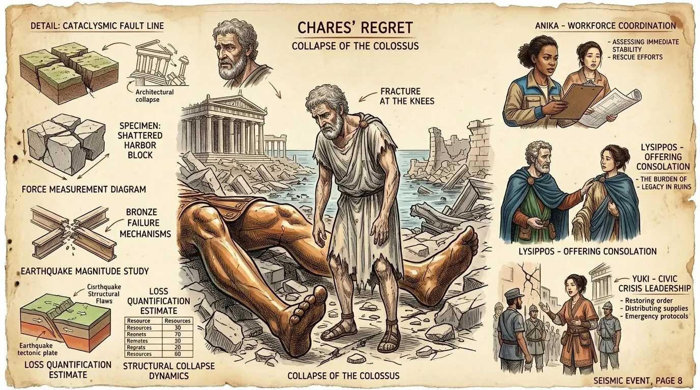 Only 56 years after its completion, a powerful earthquake struck Rhodes. The Colossus, weakened by the tremors, snapped at the knees and collapsed. Only 56 years after its completion, a powerful earthquake struck Rhodes. The Colossus, weakened by the tremors, snapped at the knees and collapsed.