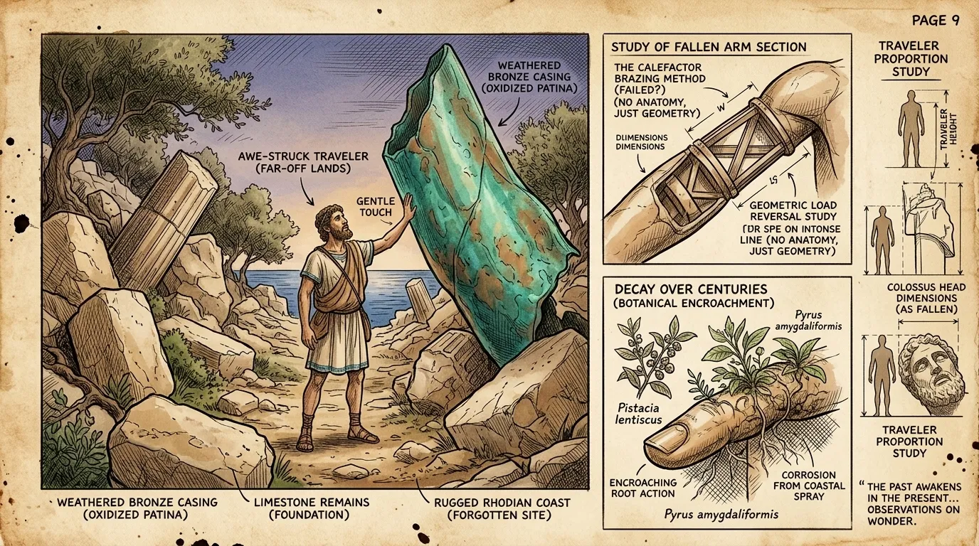 Though fallen, the Colossus remained a wonder, drawing visitors for centuries. Its fragments inspired awe and reminded them of the island's former glory. Though fallen, the Colossus remained a wonder, drawing visitors for centuries. Its fragments inspired awe and reminded them of the island's former glory.