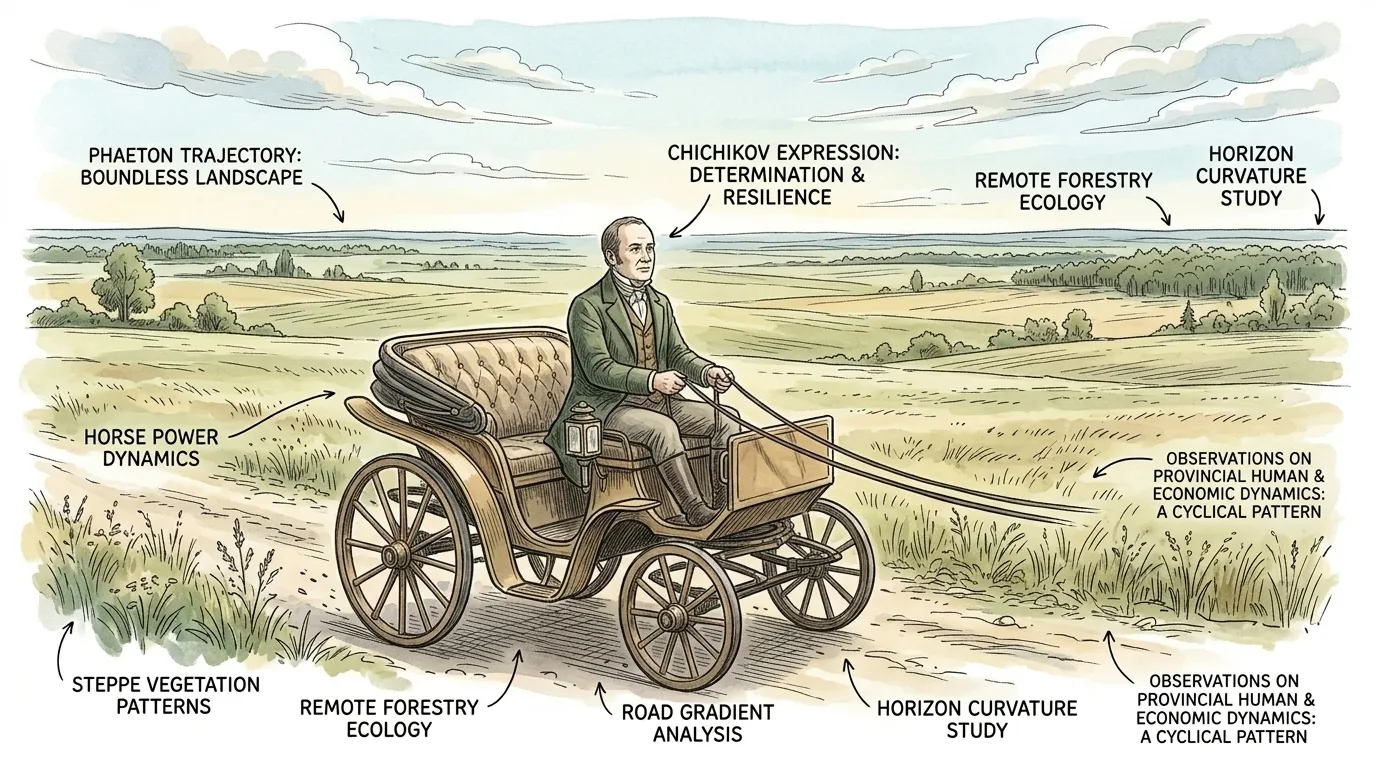 文学事实:最后一页让乞乞科夫的命运悬而未决,强调了他冒险的循环性质,以及果戈理对俄罗斯更广泛的讽刺性评论。“无边无际”的广阔既反映了地理特征,也反映… 文学事实:最后一页让乞乞科夫的命运悬而未决,强调了他冒险的循环性质,以及果戈理对俄罗斯更广泛的讽刺性评论。“无边无际”的广阔既反映了地理特征,也反映…