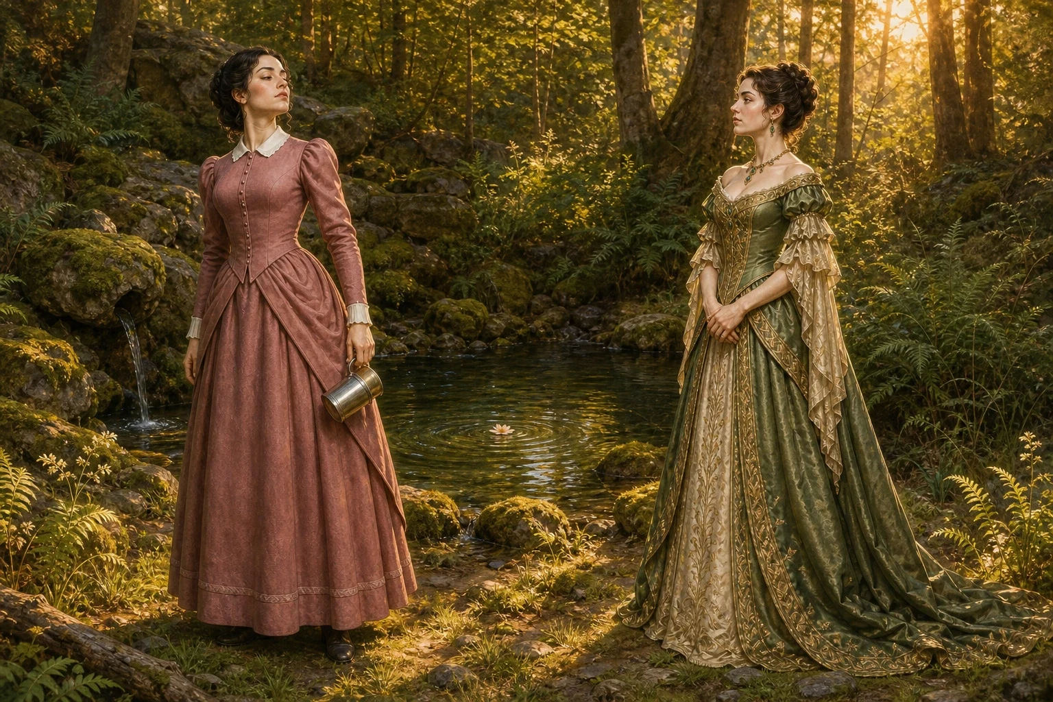The elder daughter reached the spring in no very good temper, tired from the walk and annoyed at having been sent. There she found a splendidly dressed lady… The elder daughter reached the spring in no very good temper, tired from the walk and annoyed at having been sent. There she found a splendidly dressed lady…