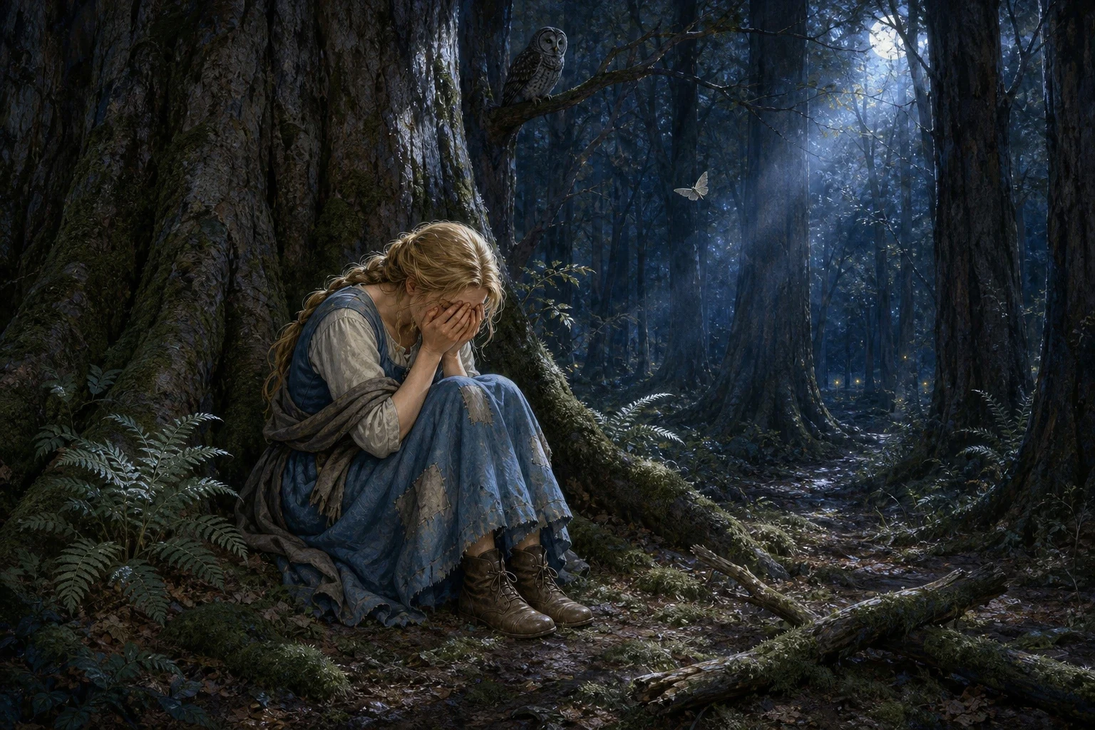 The younger daughter ran until she could run no further, deep into a part of the forest she had never walked before, where the trees grew close together and the… The younger daughter ran until she could run no further, deep into a part of the forest she had never walked before, where the trees grew close together and the…