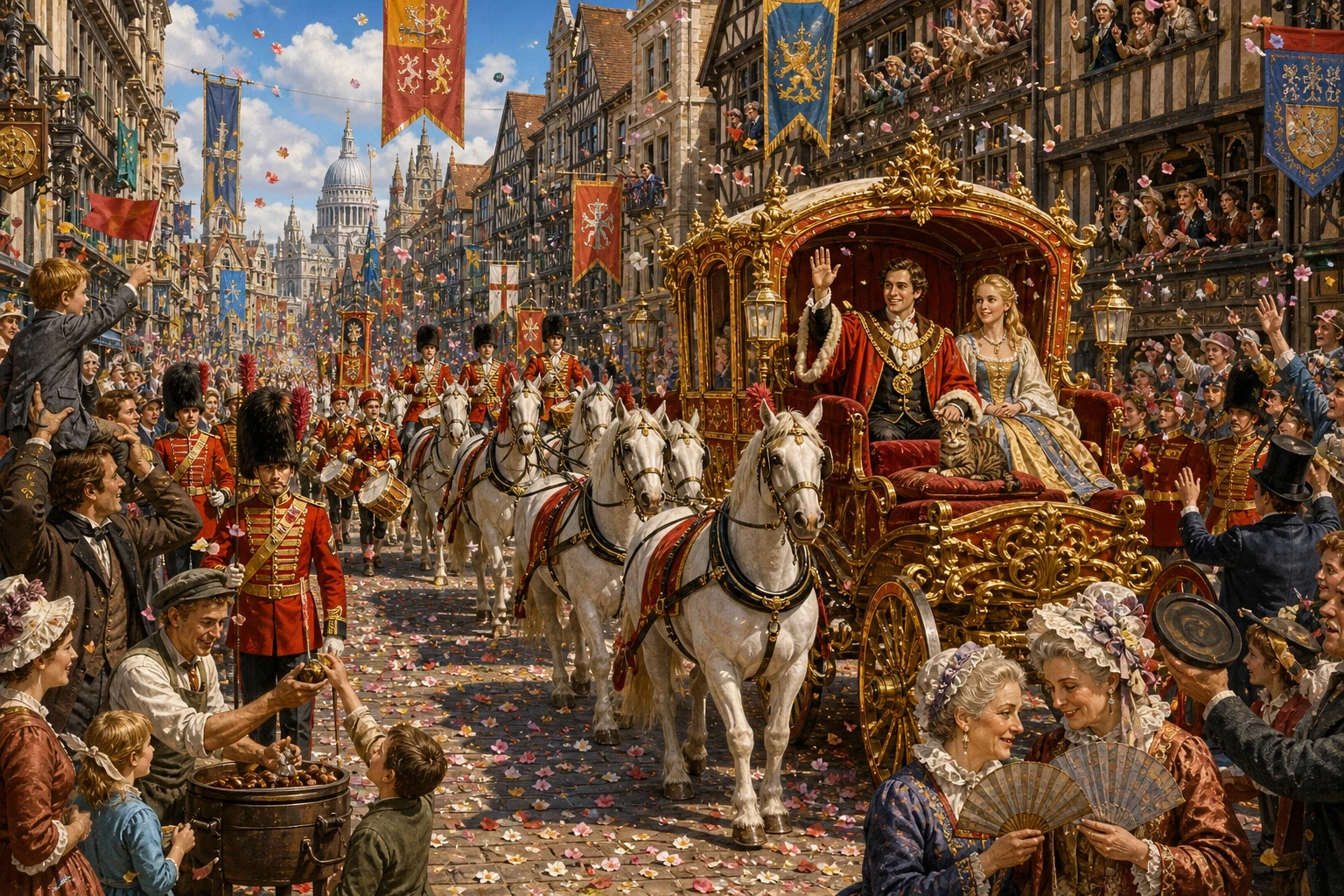 Dick Whittington became a great merchant, known for his honesty and kindness. He married the lovely Alice Fitzwarren. 'My dear Lord Mayor,' she would tease him. Dick Whittington became a great merchant, known for his honesty and kindness. He married the lovely Alice Fitzwarren. 'My dear Lord Mayor,' she would tease him.