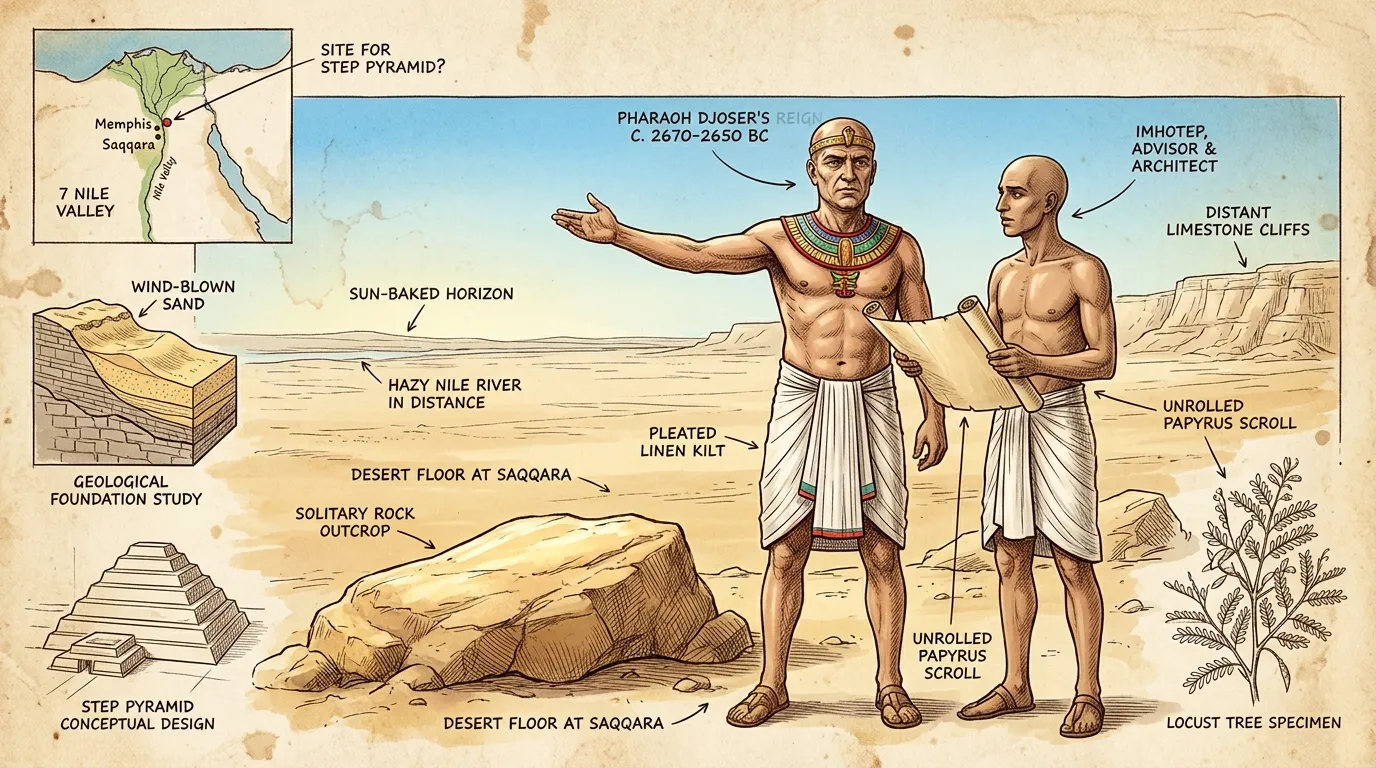 Djoser, whose reign began over 4,600 years ago, ushered in an epoch of monumental building that would define ancient Egypt for millennia. Djoser, whose reign began over 4,600 years ago, ushered in an epoch of monumental building that would define ancient Egypt for millennia.