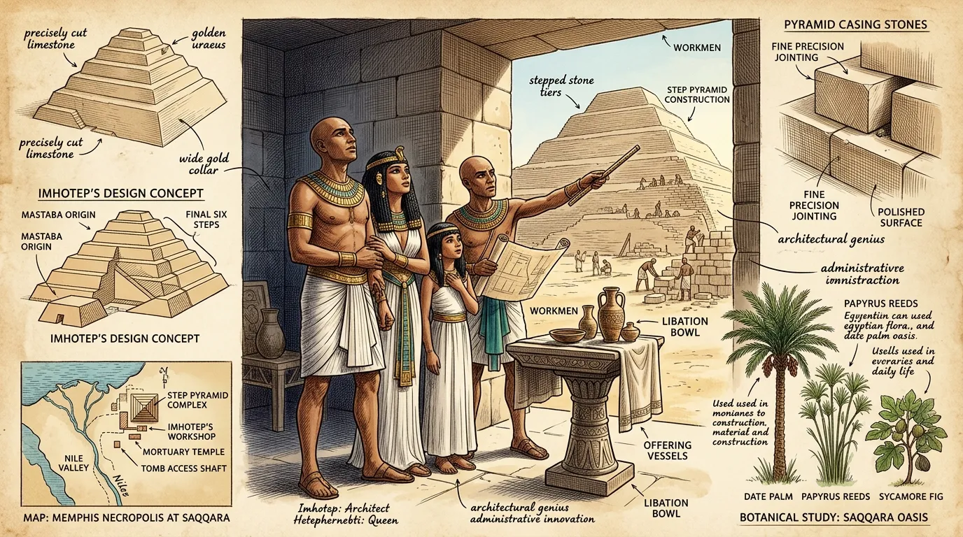 The vision evolved, spurred by Imhotep's audacious designs. What began as a grand mastaba was soon expanded, another, smaller mastaba built atop the first, then… The vision evolved, spurred by Imhotep's audacious designs. What began as a grand mastaba was soon expanded, another, smaller mastaba built atop the first, then…